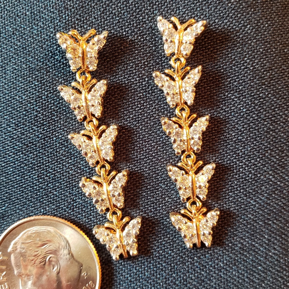 Butterfly Earrings, Gold tone & Crystal